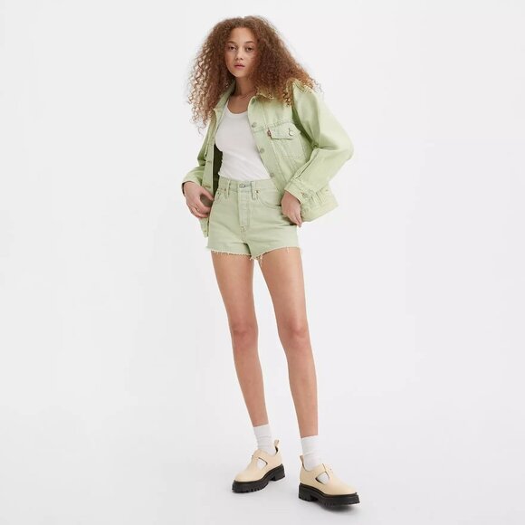 Levi's 501 Original Fit High Rise Distressed Raw Hem Lime Green Sz W29 - Picture 2 of 13